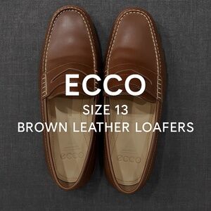 ECCO Men’s Brown Leather Slip-On Penny Loafers | Size 13